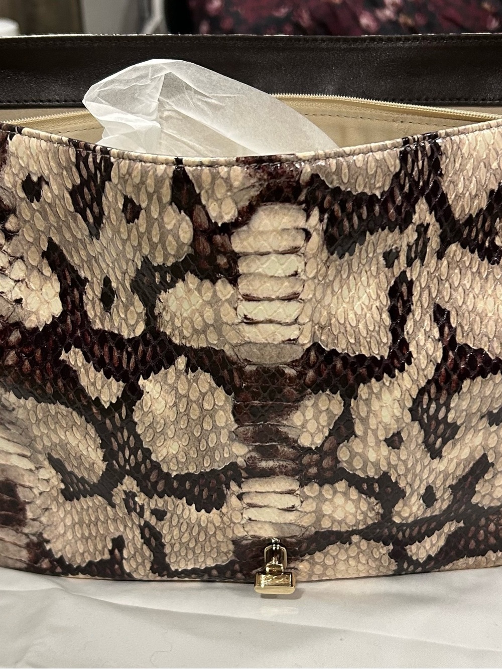 Brahmin Python-Print Shoulder Bag in Beige and Brown with Gold Hardware